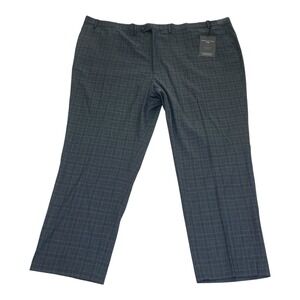 NWT Shaquille‎ Oneal XLG Big Tall Mens Grey Plaid Stretch Dress Pants 56W 32L